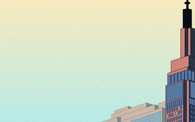 Urban skyline with two tall buildings